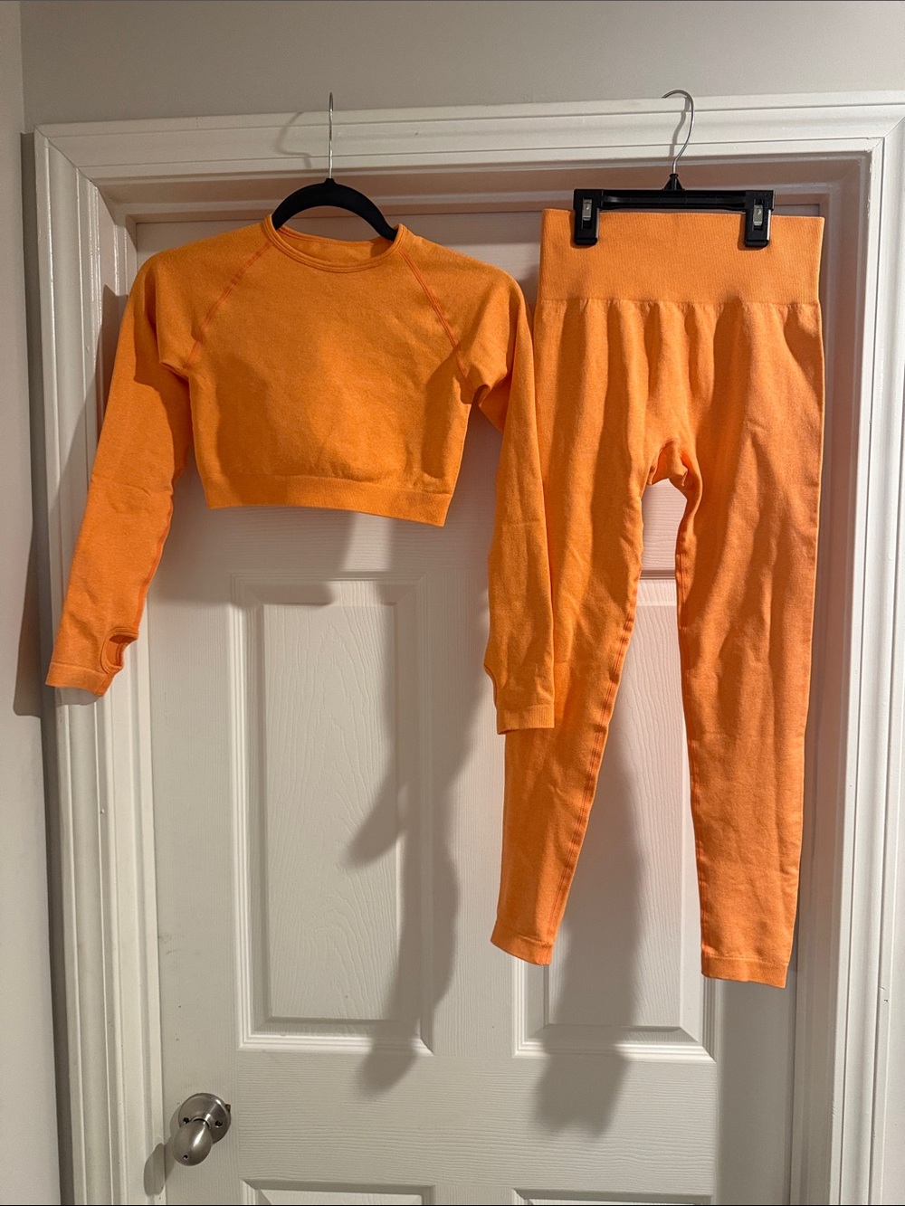 Orange Active Seamless Leggings and Long Sleeve Top Set